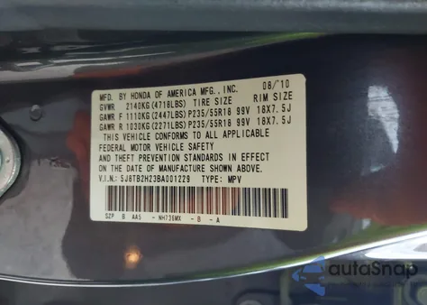 2011 Acura Rdx из США, поврежденный, VIN 5J8TB2H23BA001229